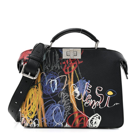 Fendi X NOEL FIELDING Cuoio Romano Painted Mini Peekaboo I SEE U Satchel Black Multicolor