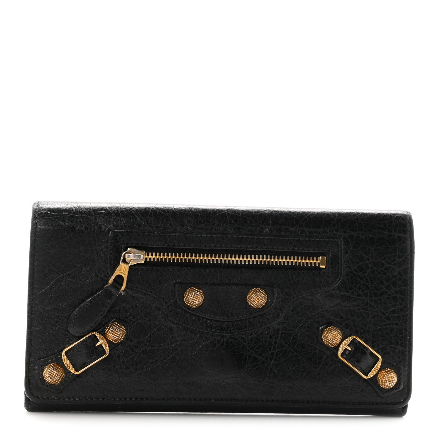 Balenciaga Agneau Giant 12 Gold Hardware Money Wallet Black