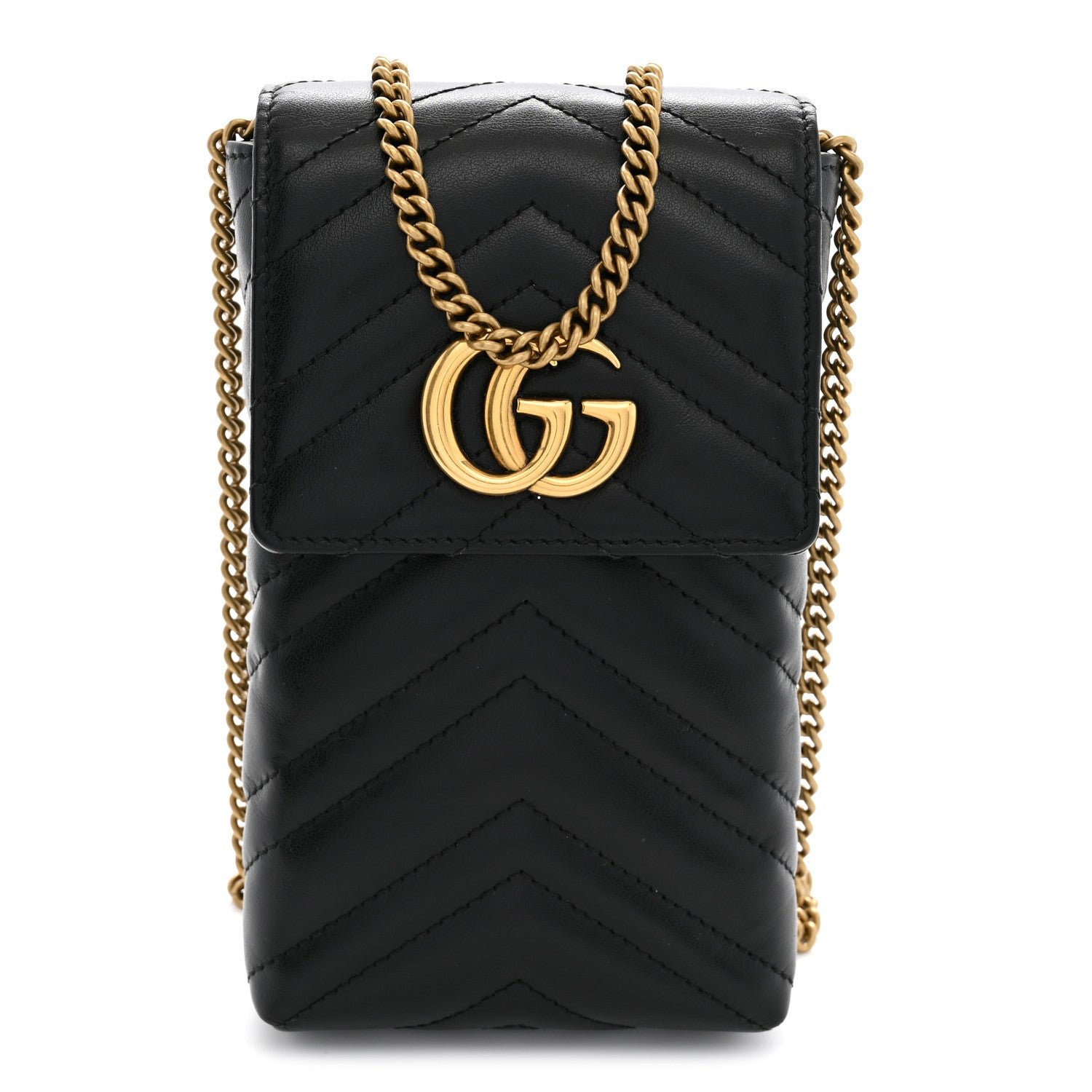 Gucci Calfskin Small GG Marmont Phone Crossbody Bag Black