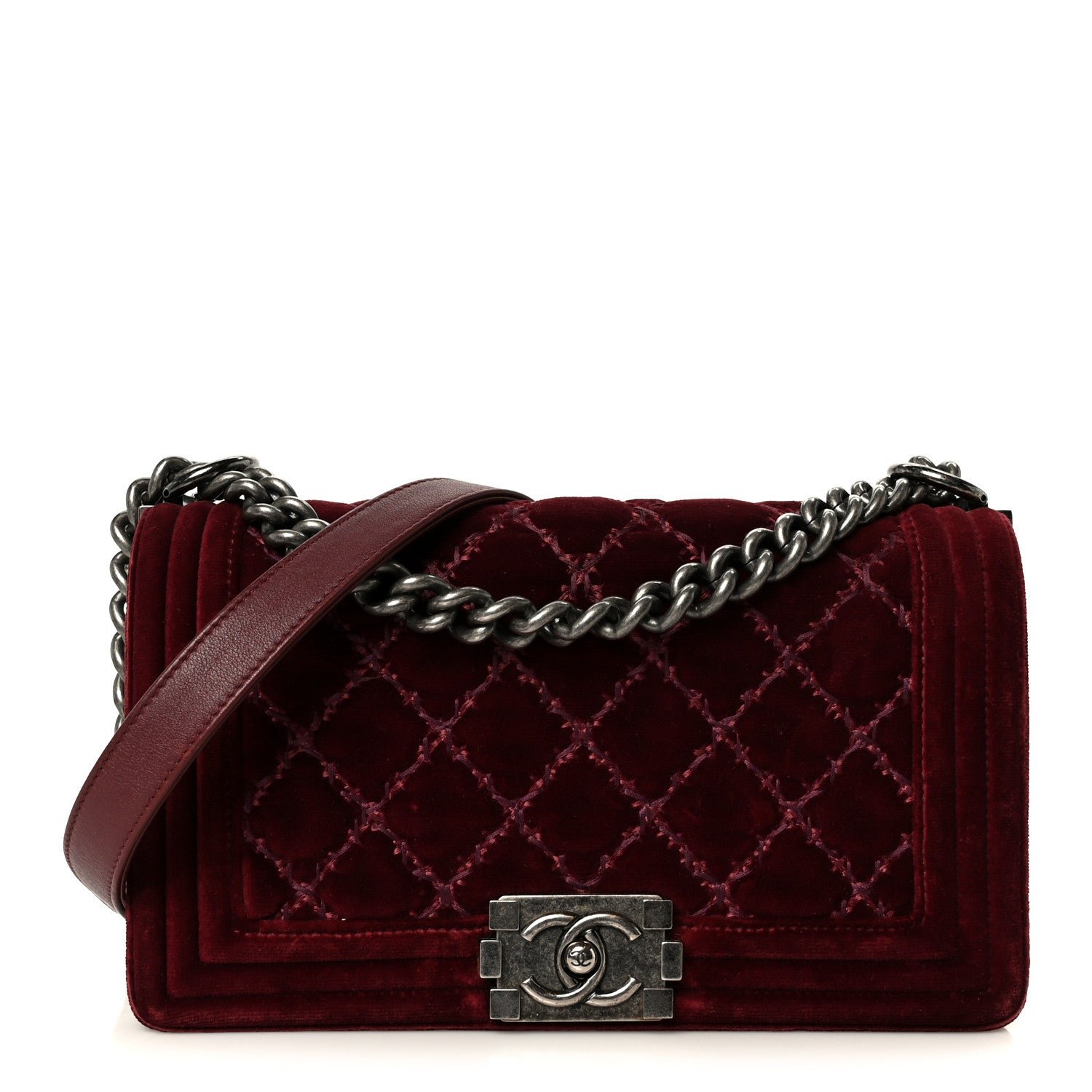 Chanel Velvet Tweed Quilted Medium Boy Flap Burgundy