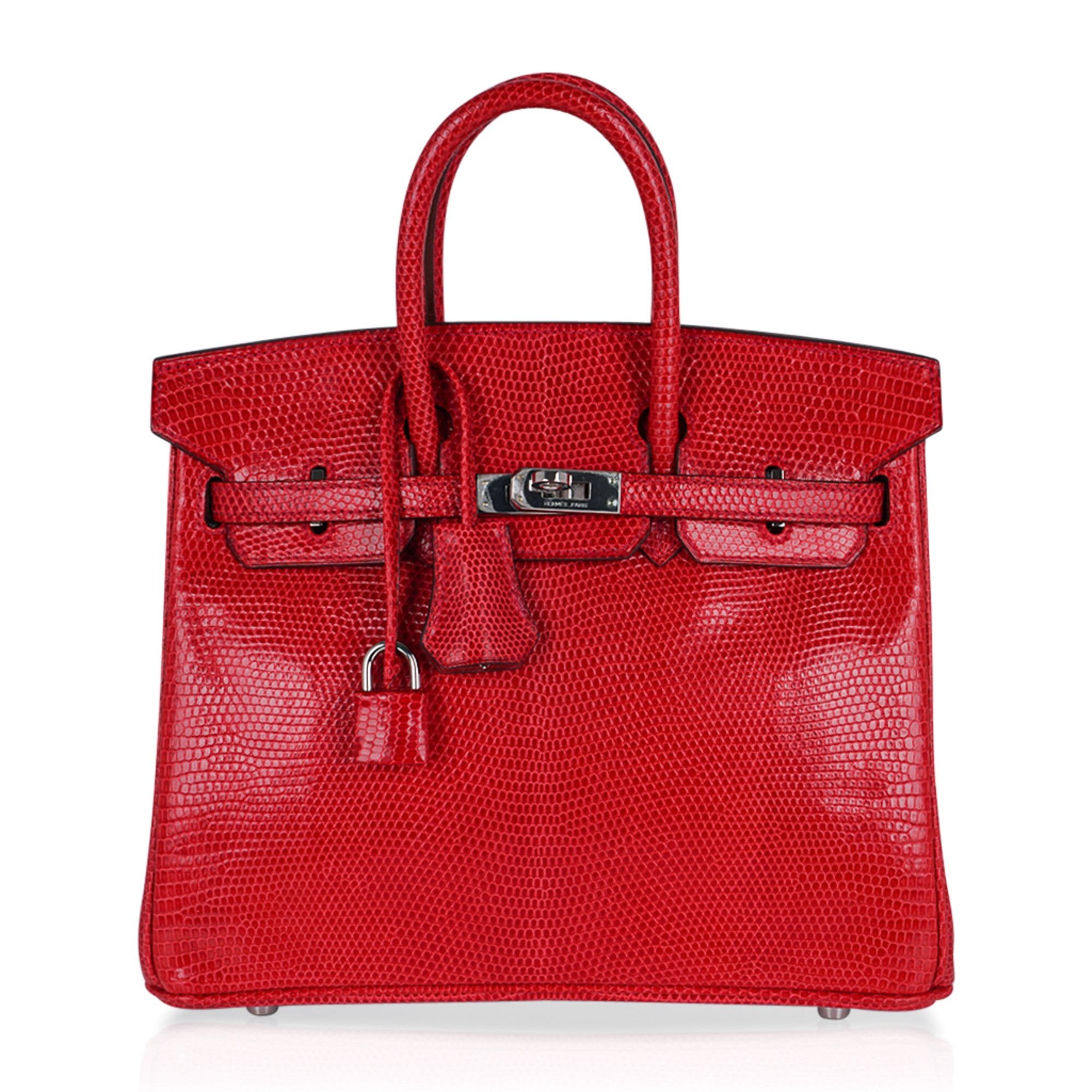 Hermes Hermes Limited Edition Birkin 25 Bag Rouge Exotic Lizard with Palladium Hardware