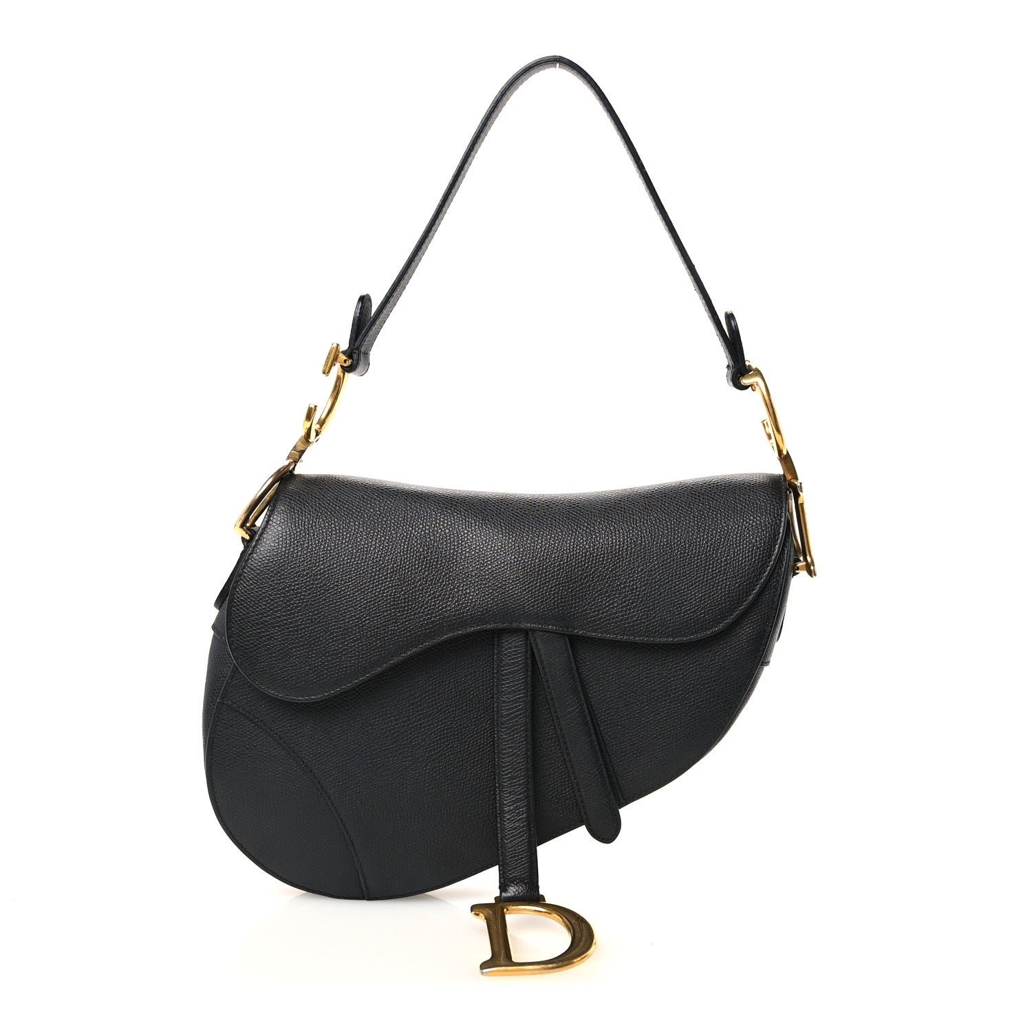 Christian Dior Grained Calfskin Saddle Bag Black