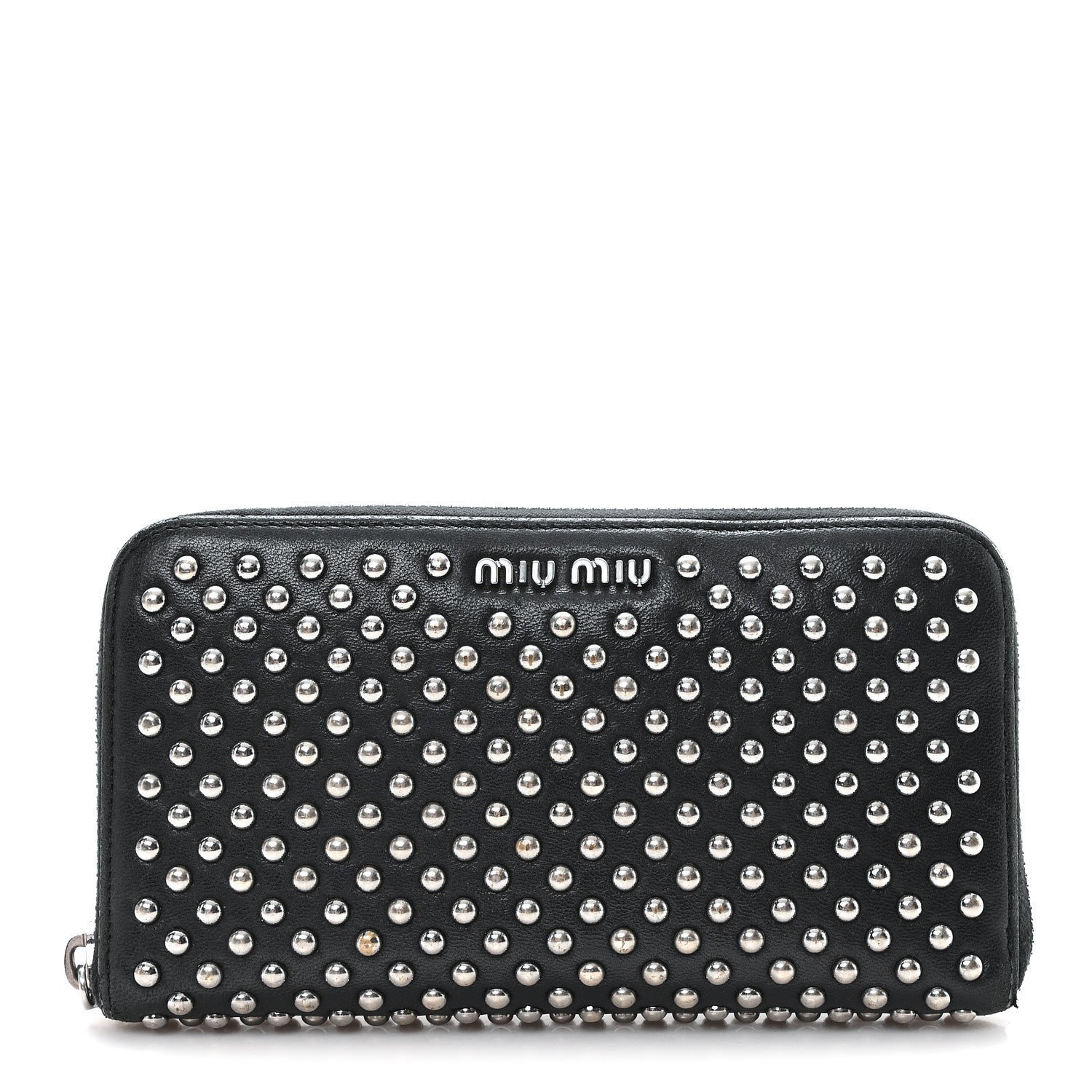 Miu Miu Miu Miu Nappa Metal Studded Zip Around Wallet Black