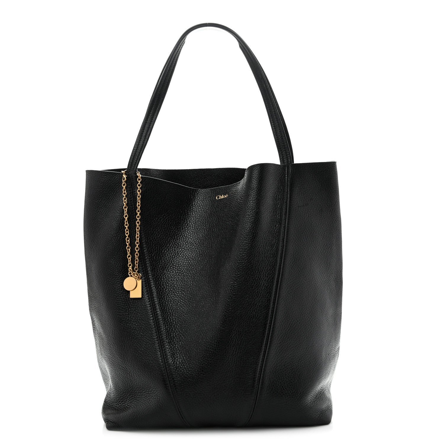 Chloe Grained Calfskin Large Spin Tote Black