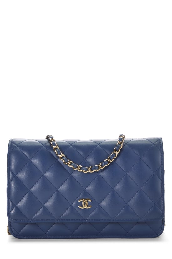 Navy Lambskin Classic Quilted Wallet on Chain (WOC)