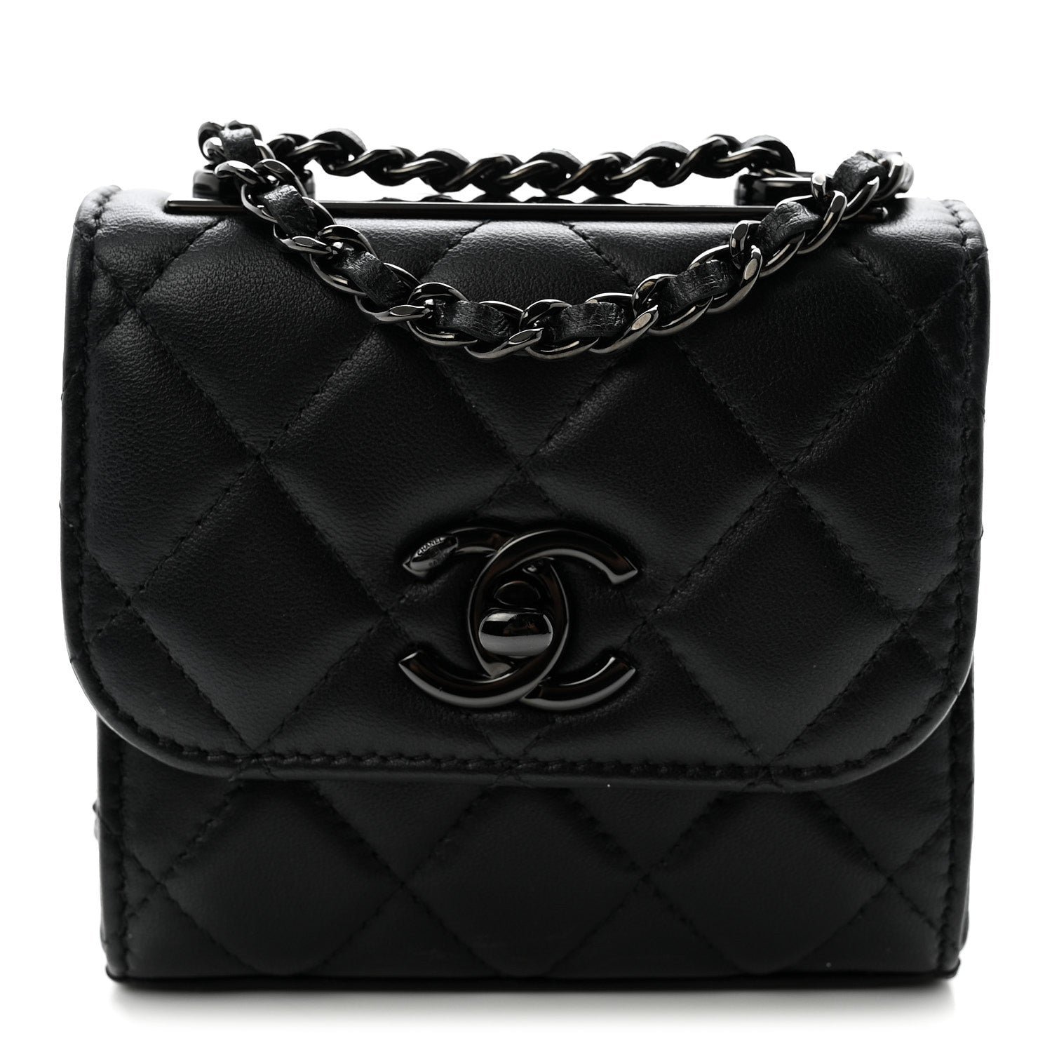 Lambskin Quilted Mini Trendy CC Chain Wallet So Black