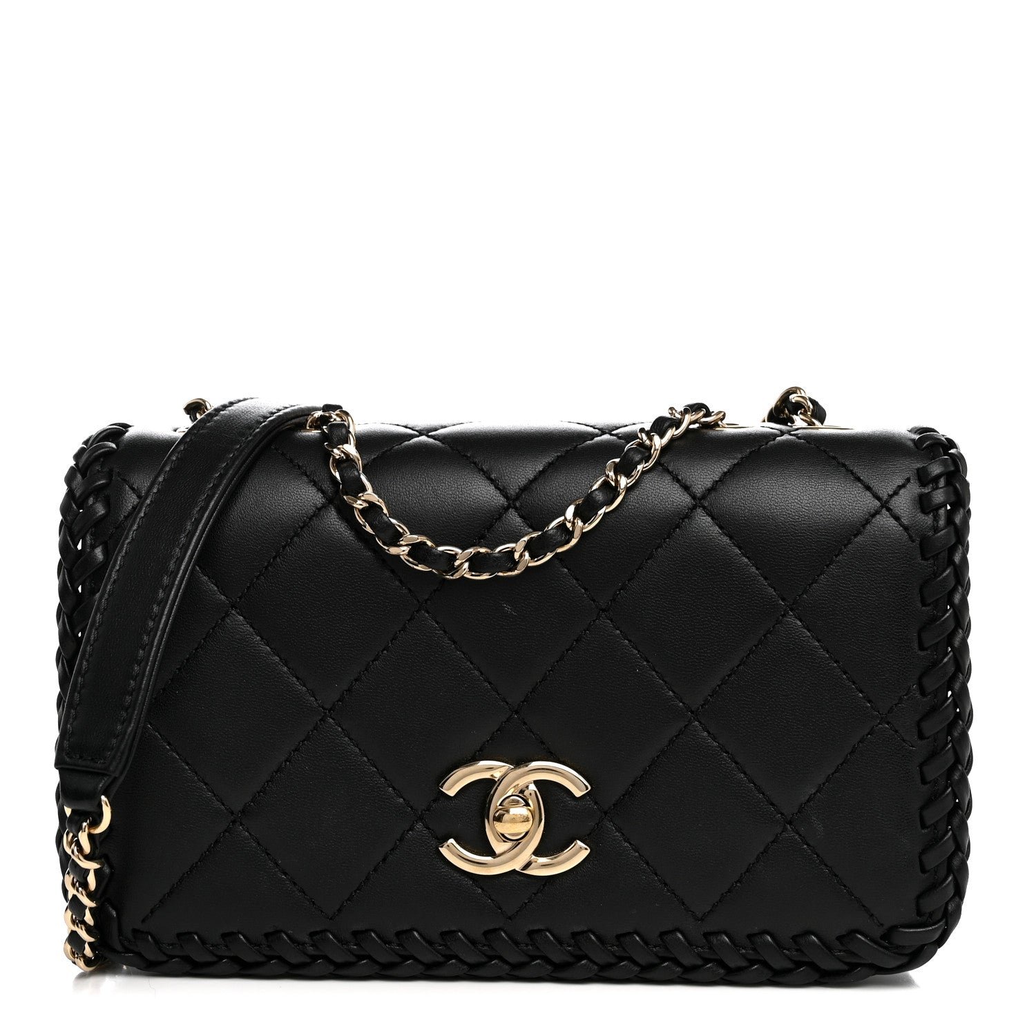 Chanel Lambskin Quilted Small Whipstitch Flap Bag Black