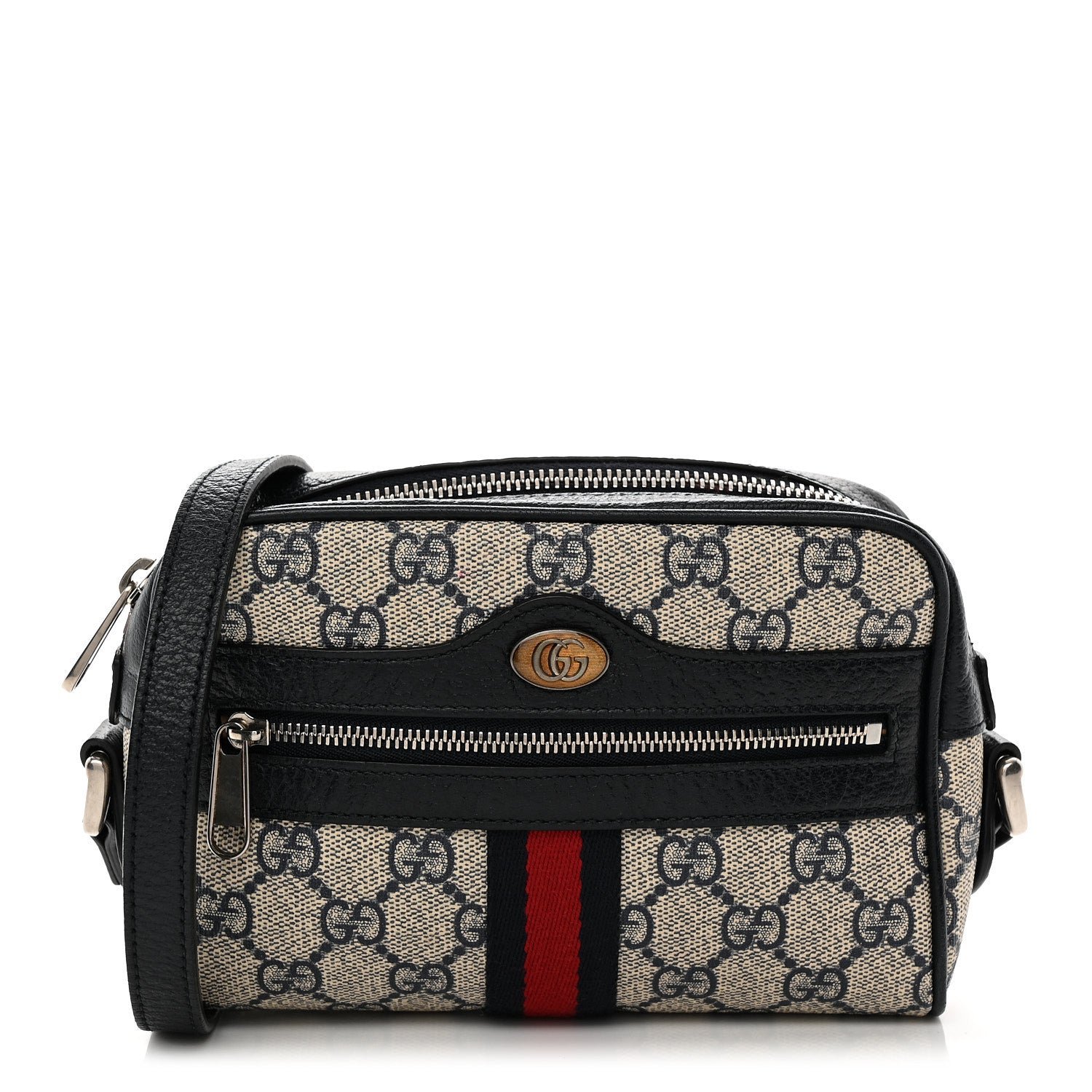 Gucci GG Supreme Monogram Textured Dollar Calfskin Web Mini Ophidia Shoulder Bag Beige Blue
