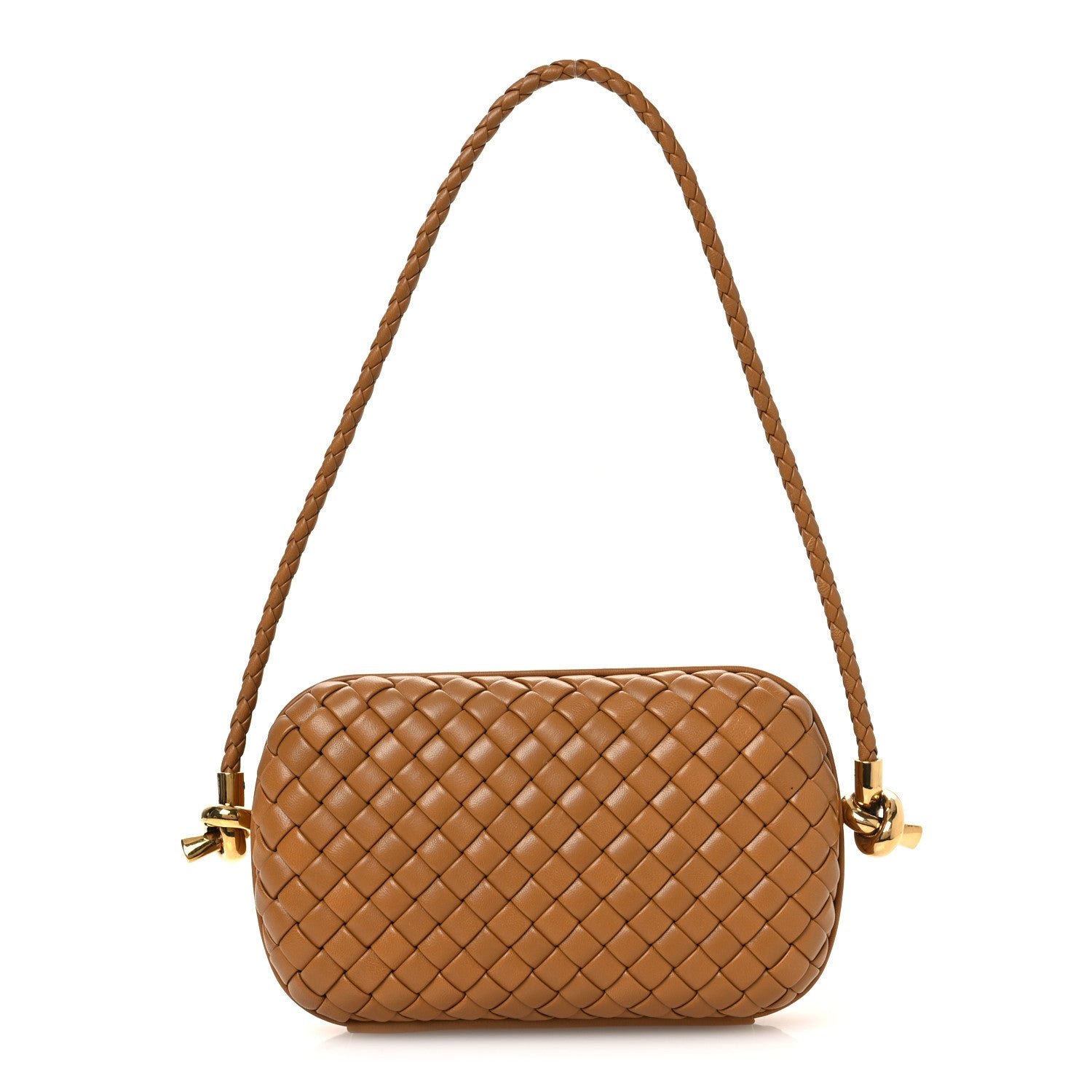 Bottega Veneta Calfskin Intrecciato Knot On Strap Camel