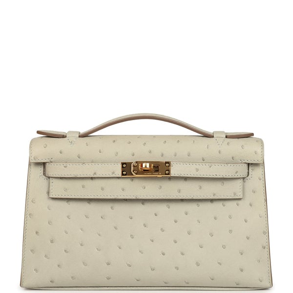 Hermes Hermes Kelly Pochette Gris Perle Ostrich Gold Hardware