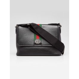 Gucci Black Pebbled Leather Ophidia Medium Messenger Bag
