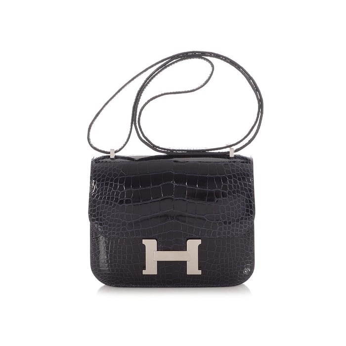 Hermes Hermès Bleu Marine Shiny Alligator Constance 18