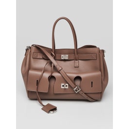 Balenciaga Taupe Calfskin Leather Small Bel Air Carry All Tote Bag