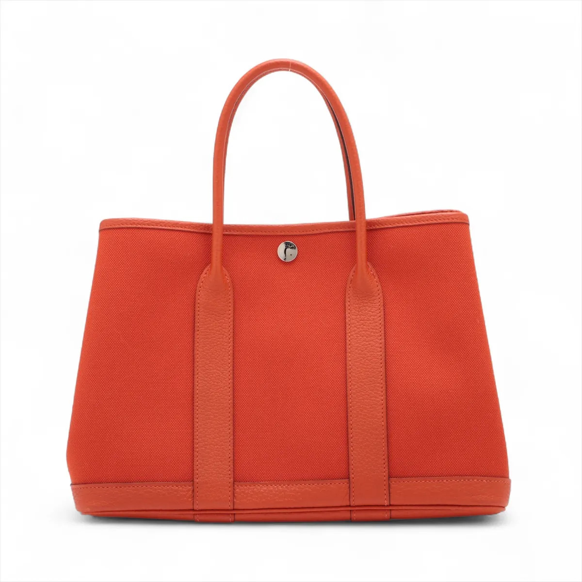 Hermès Garden Party 30 TPM Toile x Military Negonda Orange Silver Metal Fittings