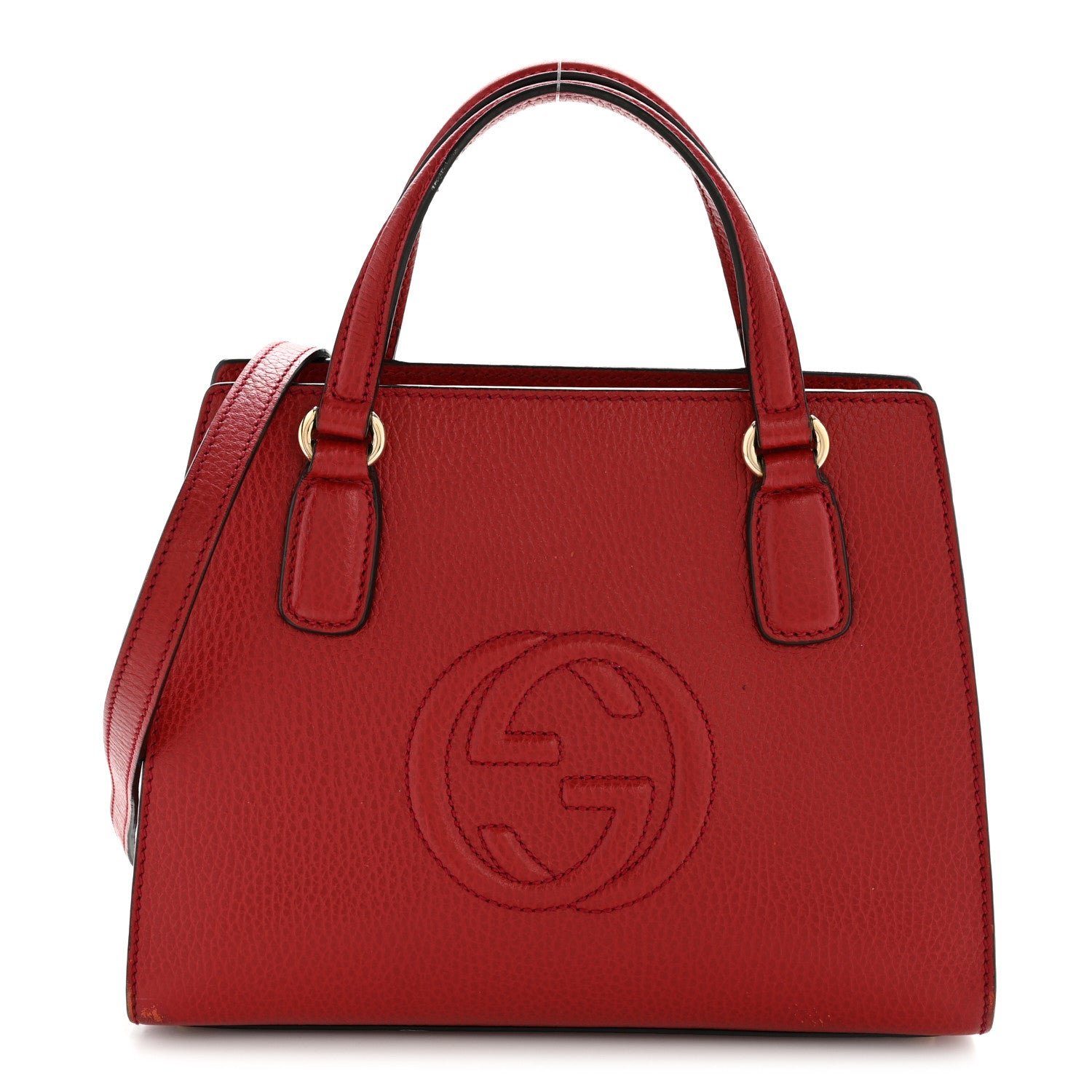 Gucci Dollar Calfskin Medium Soho Top Handle Satchel Hibiscus Red