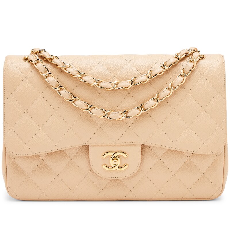 Beige Clair Quilted Caviar Jumbo Classic Double Flap Bag Gold Hardware, 2010-2011