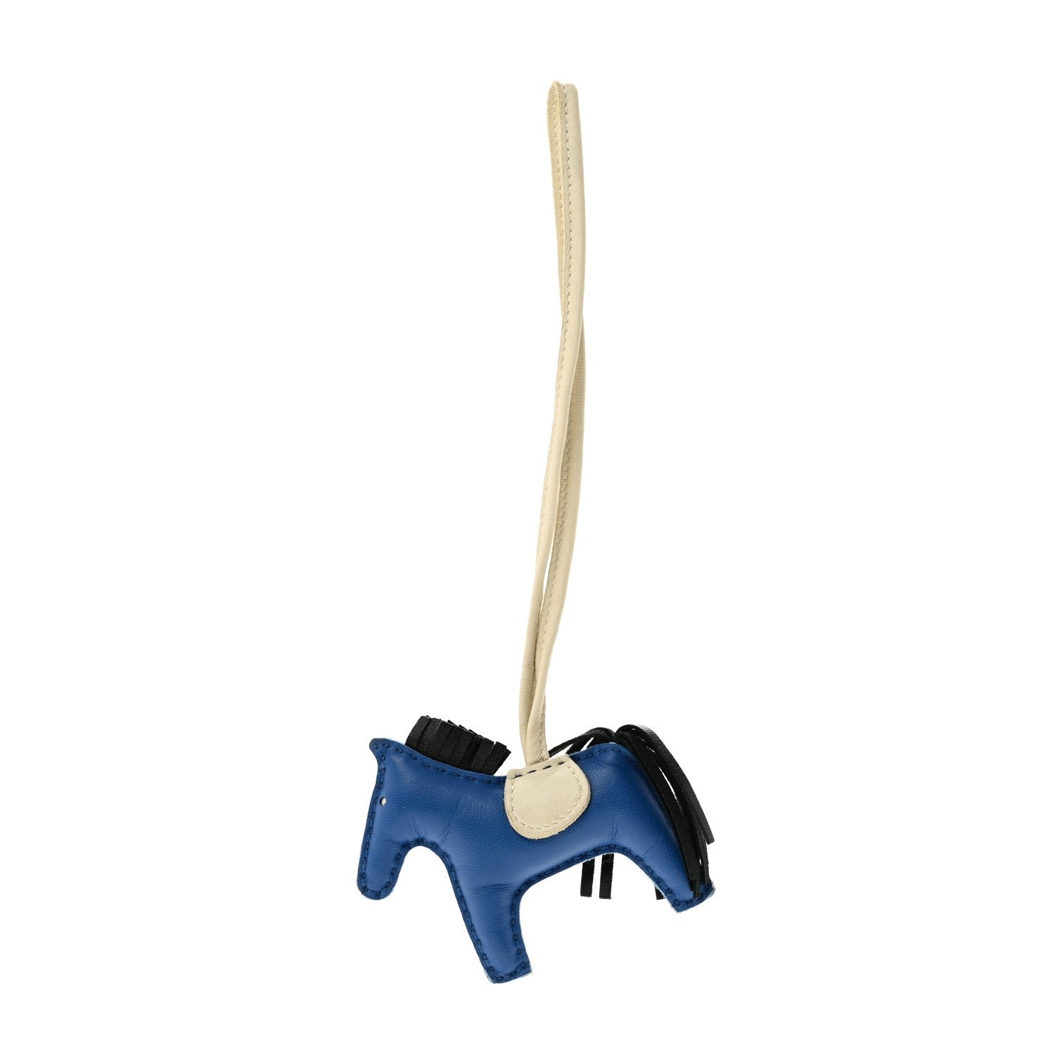 Hermes Milo Lambskin Grigri Rodeo Horse Bag Charm PM Bleu France Nata Black