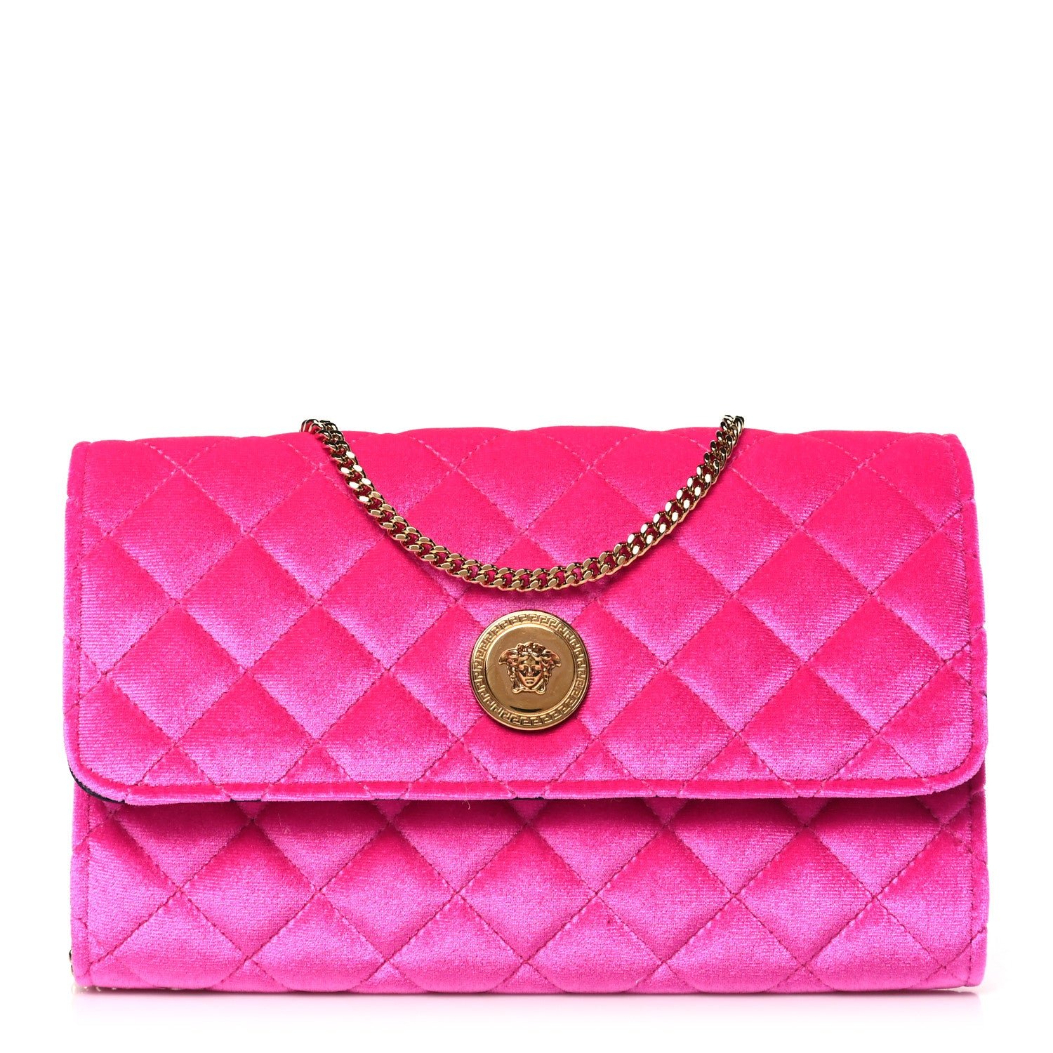 Versace Velvet Quilted Medusa Wallet On Chain Pink