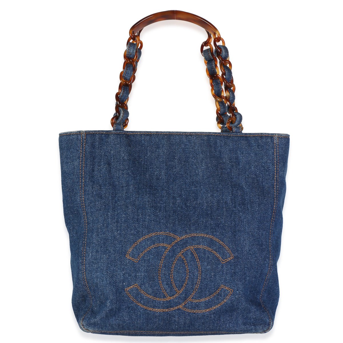 Vintage Navy Denim Tortoiseshell CC Shopper Tote
