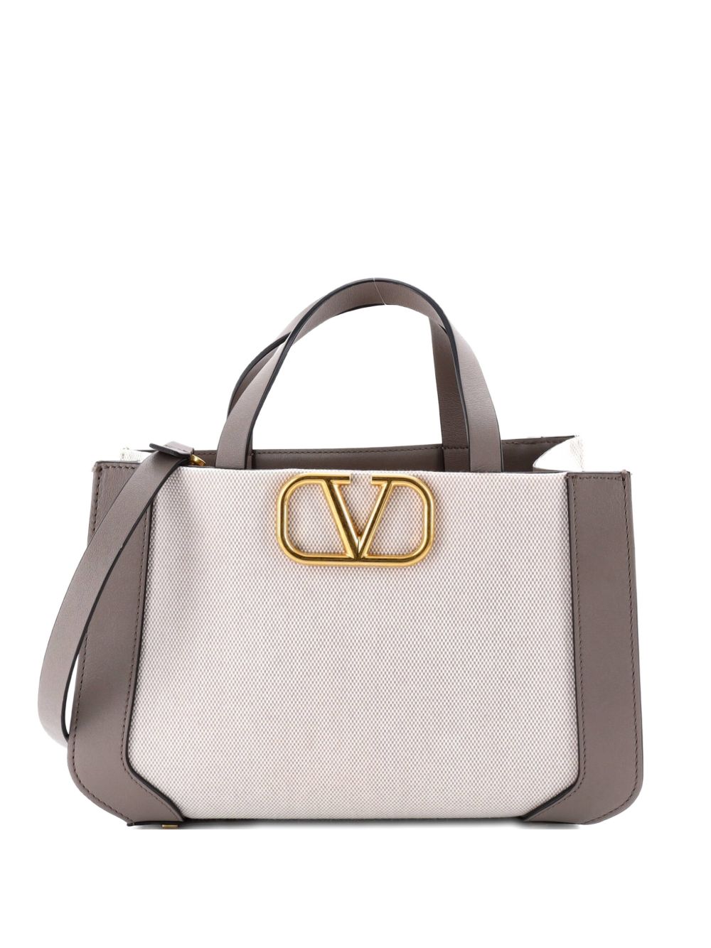 VLogo Shopper Canvas and Leather Small tote bag