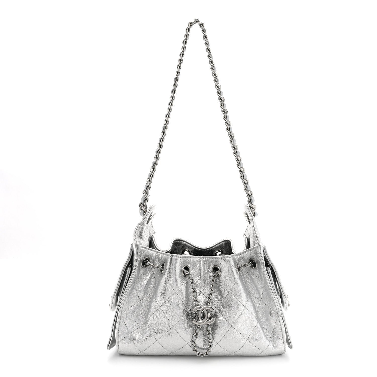 Chanel Metallic Caviar Quilted Mini Chanel 25 Handbag Silver