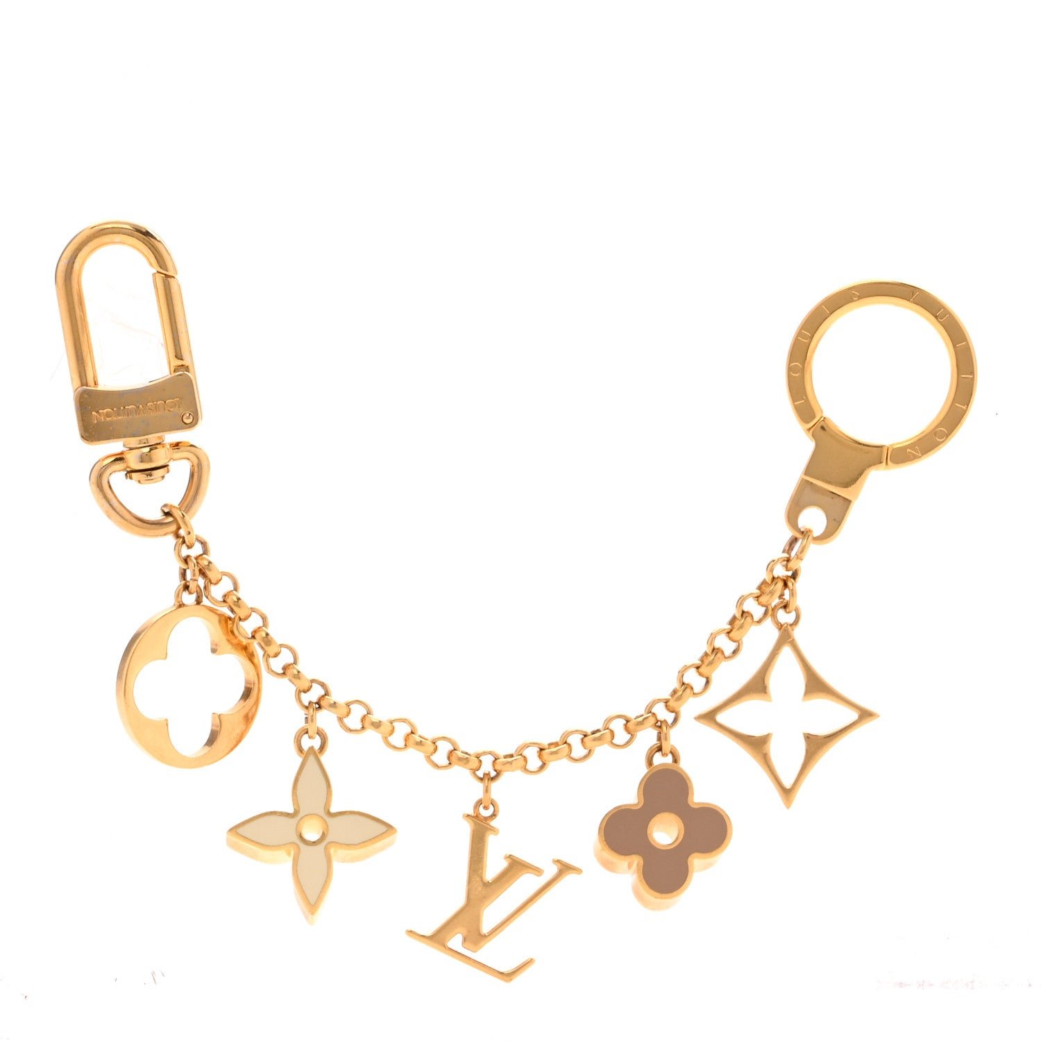 Louis Vuitton Brass Enamel Fleur De Monogram Bag Charm Chain Gold