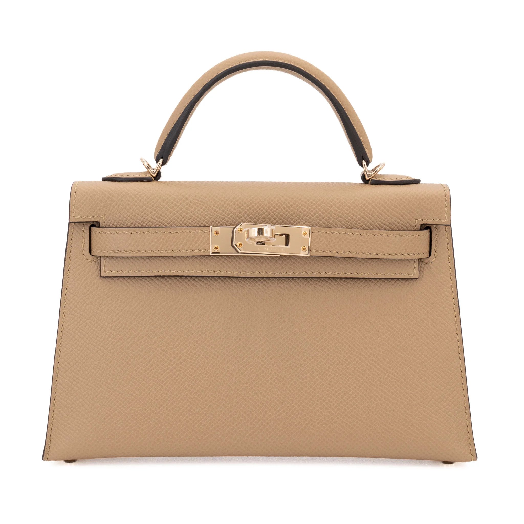Brand New ( Rank N ) HERMÈS Mini Kelly II Poussiere (1C) Epsom Permabrass hardware K (2025)