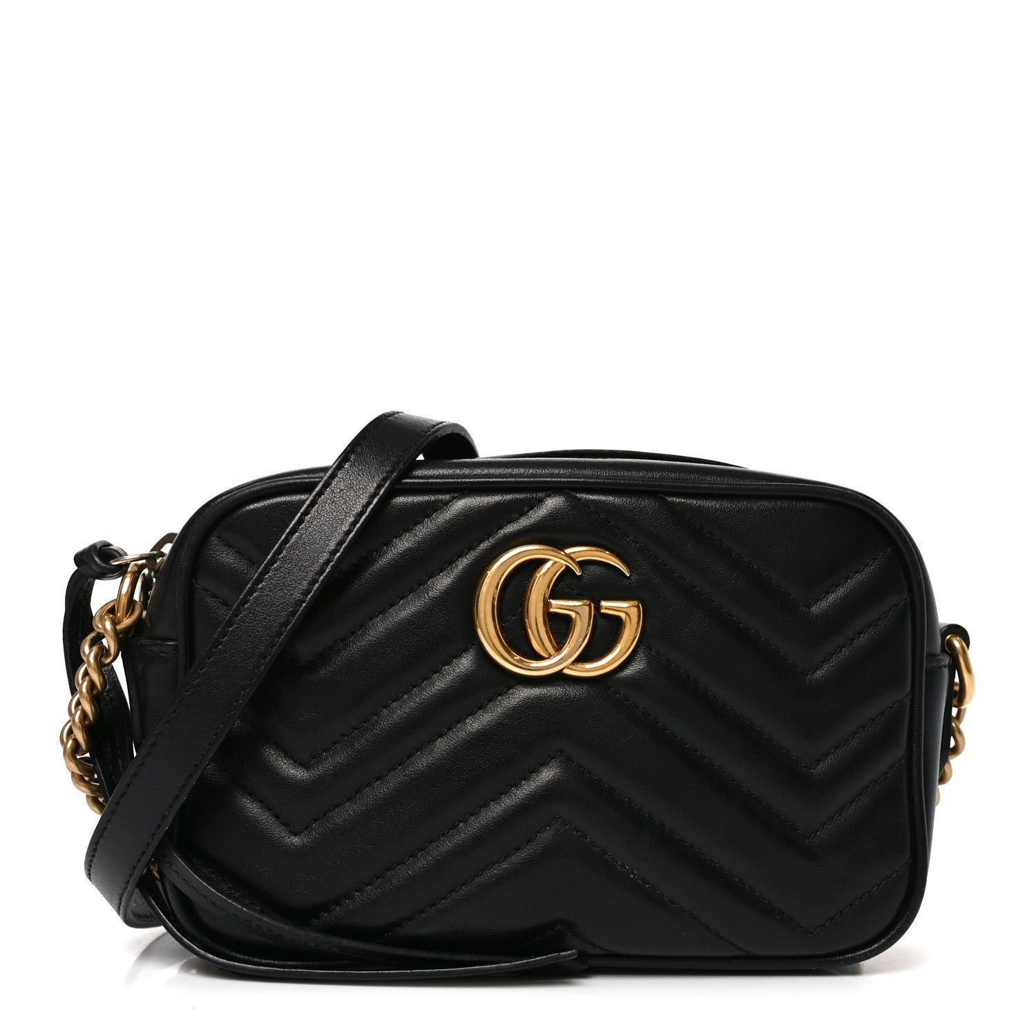 Gucci Calfskin Matelasse Mini GG Marmont Chain Shoulder Bag Black