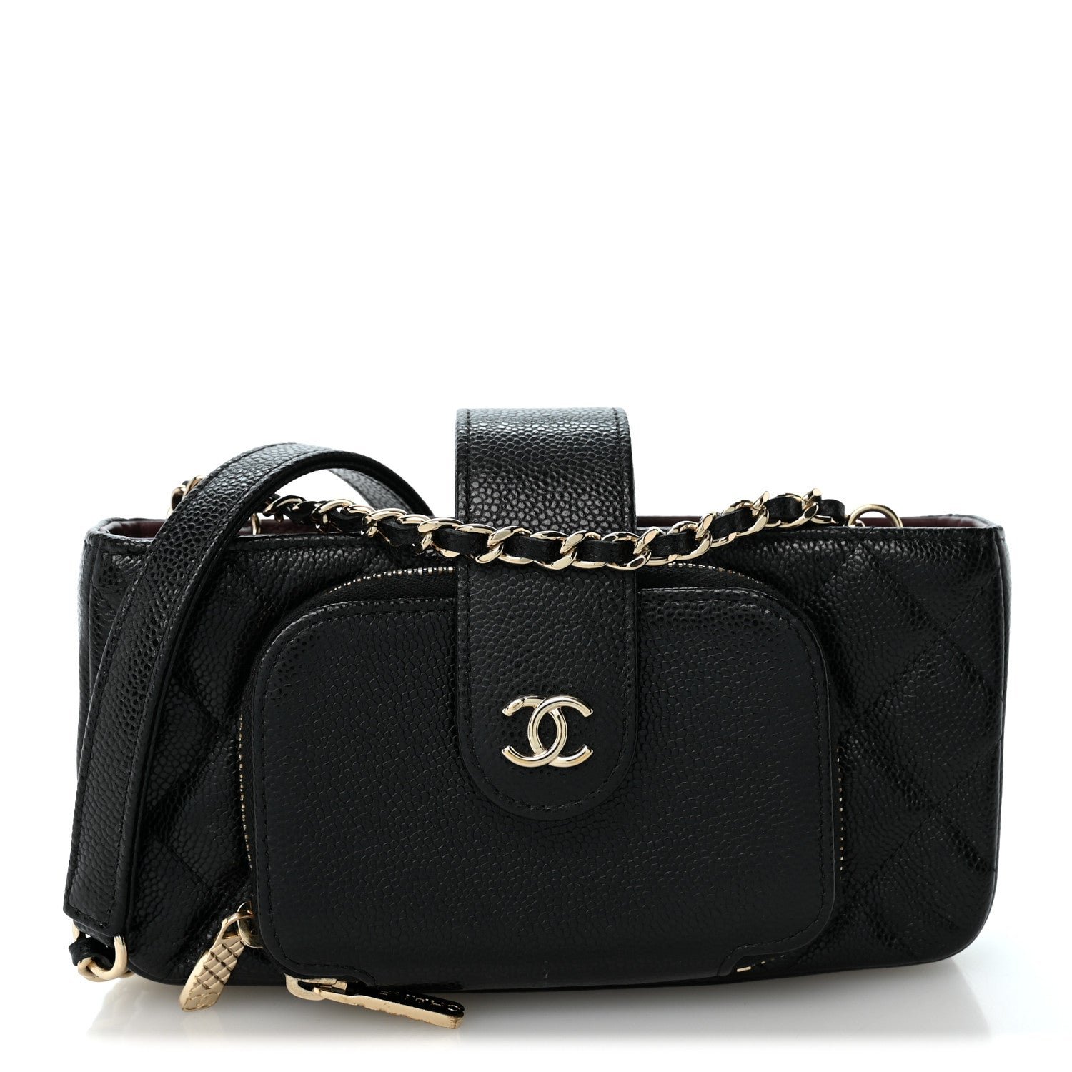Chanel Caviar Quilted Business Affinity Phone Holder With Chain Black