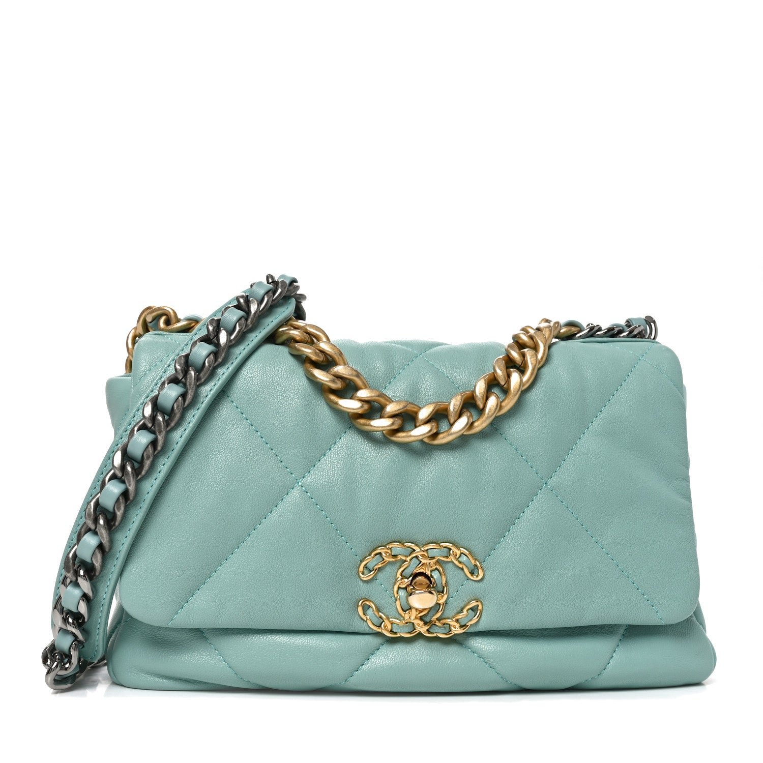 Chanel Goatskin Quilted Medium Chanel 19 Flap Light Blue