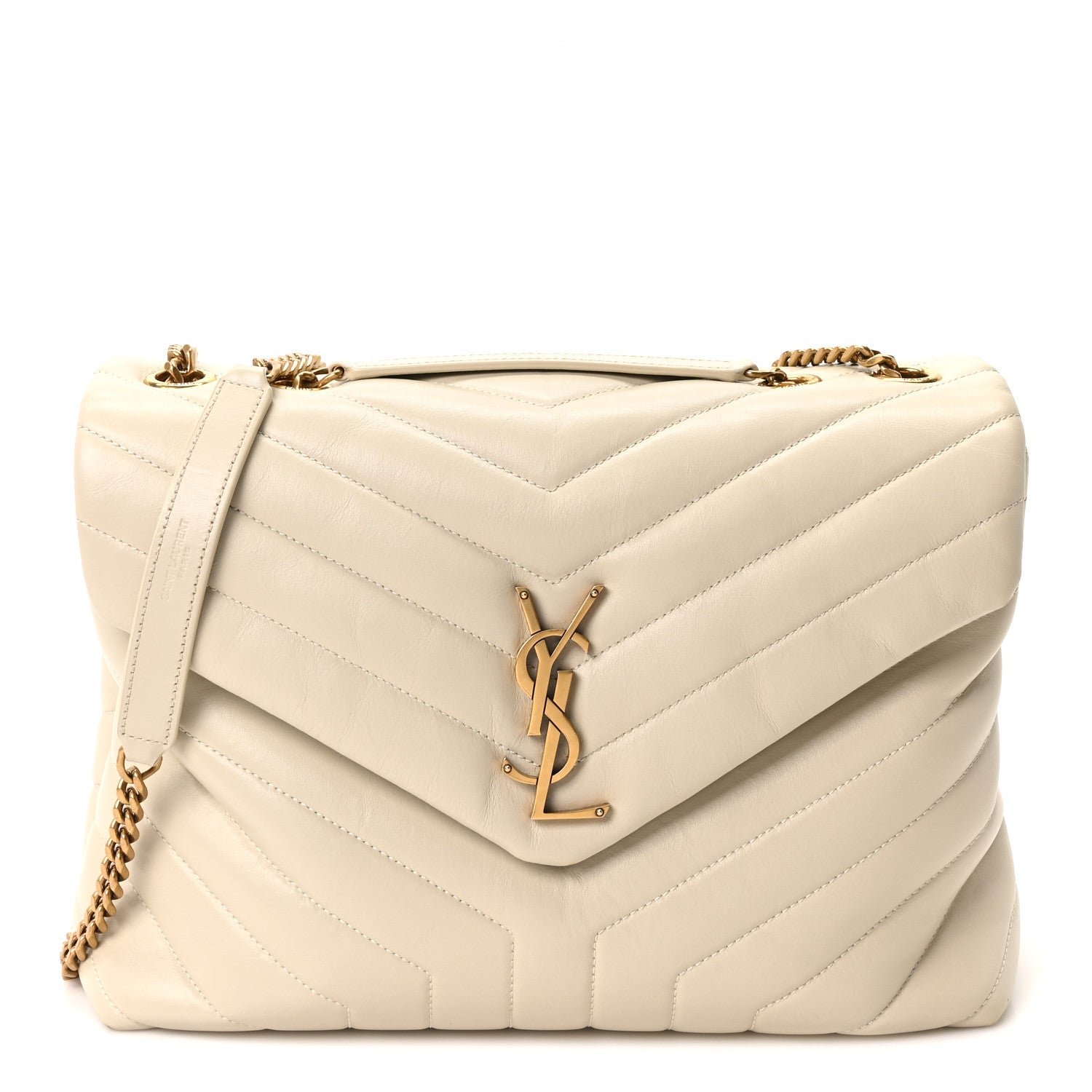 Saint Laurent Calfskin Y Quilted Monogram Medium Loulou Chain Satchel Crema Soft