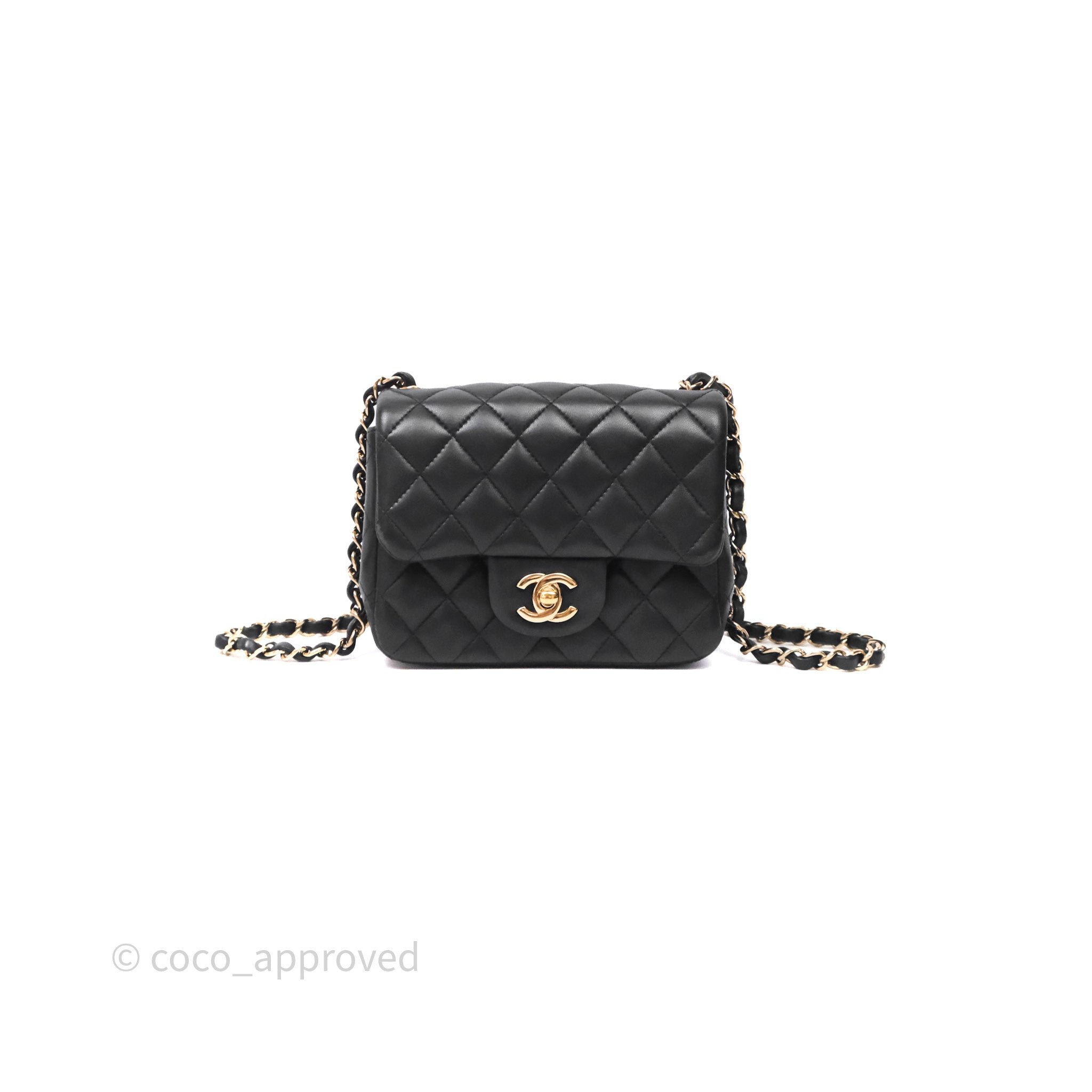 Chanel Mini Square Quilted Black Lambskin Gold Hardware