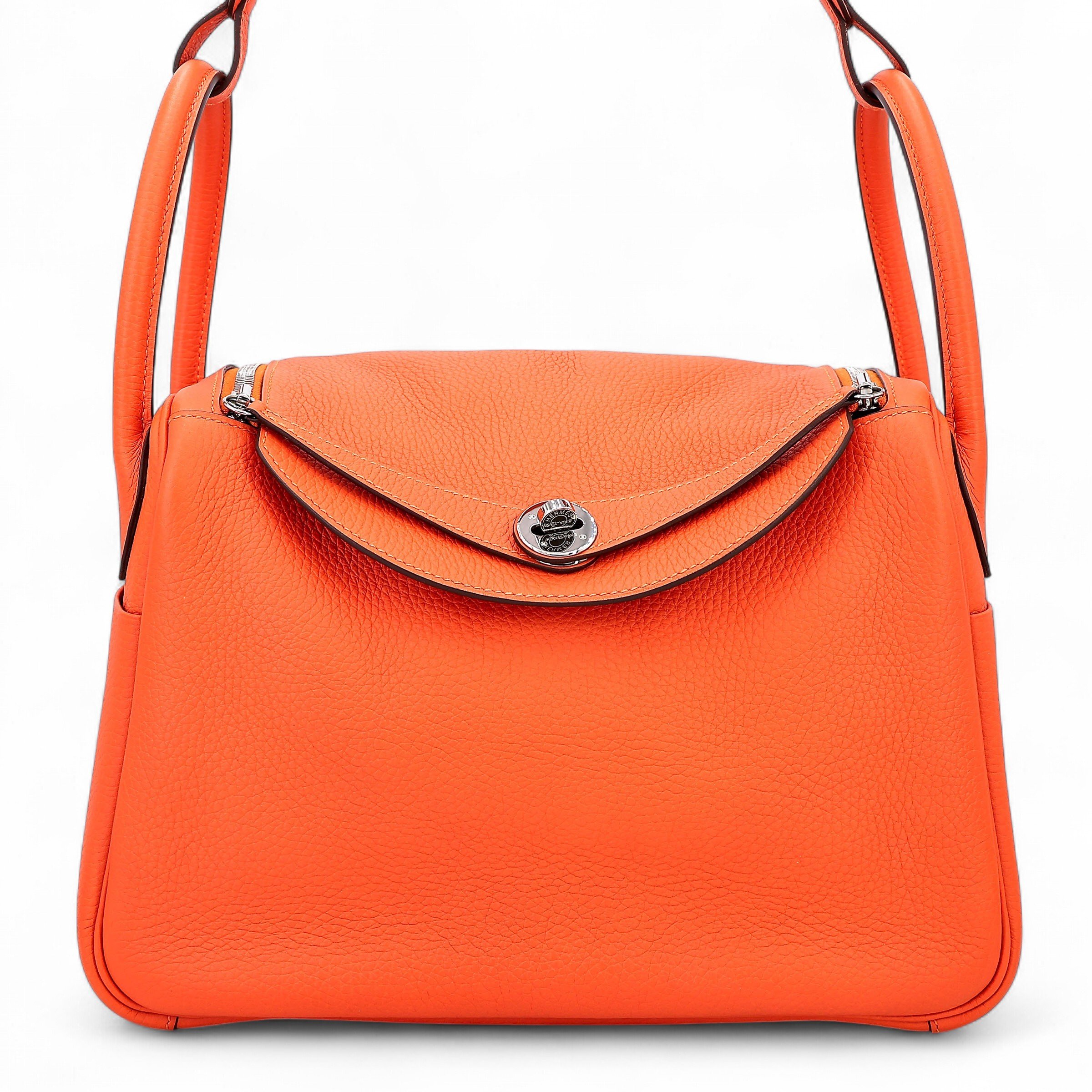 Very Good ( Rank A)  HERMÈS  Lindy 30 Orange (93) Clemence Palladium hardware R (2014)