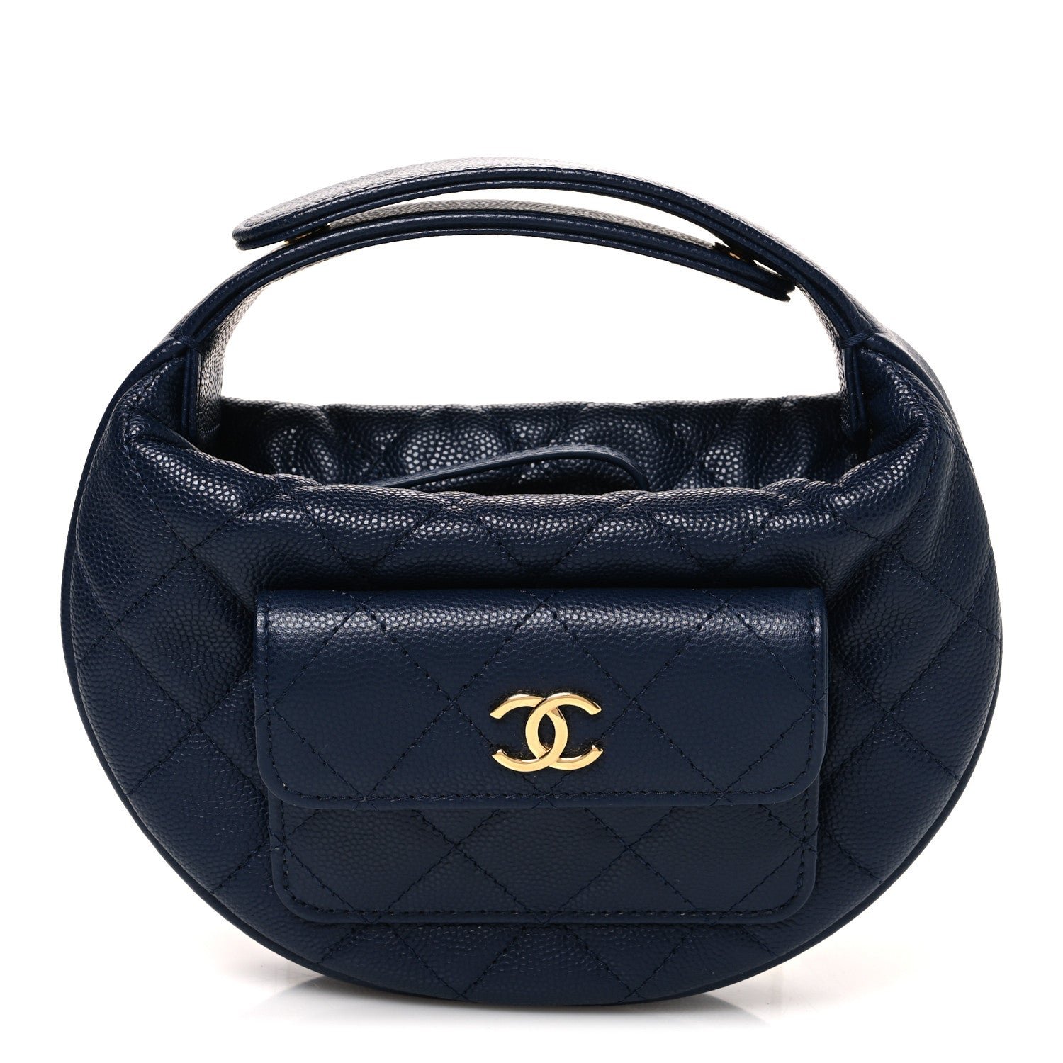 Chanel Caviar Quilted Polly Pocket Pouch Hobo Navy
