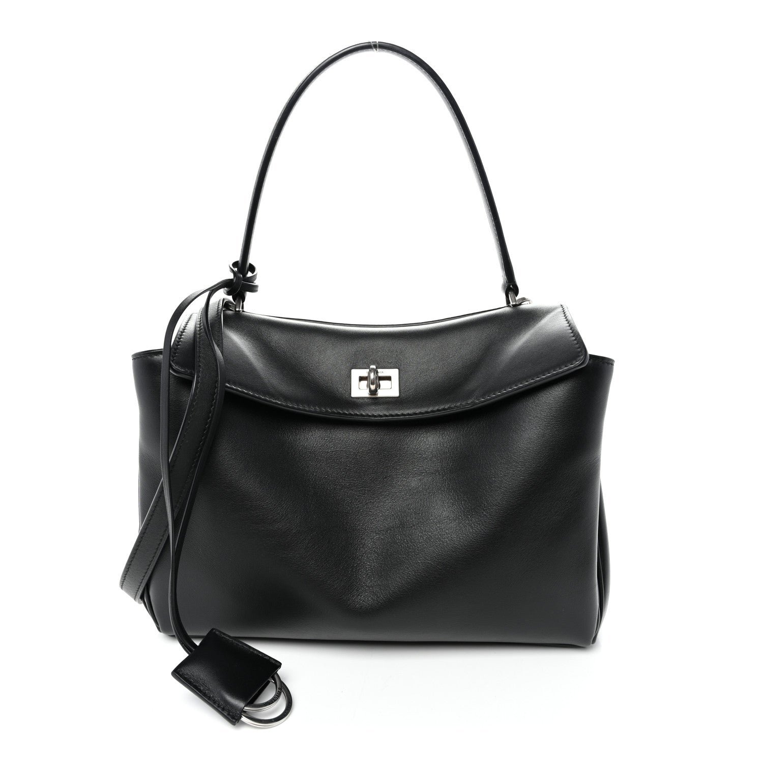 Balenciaga Natural Smooth Calfskin Small Rodeo Top Handle Handbag Black