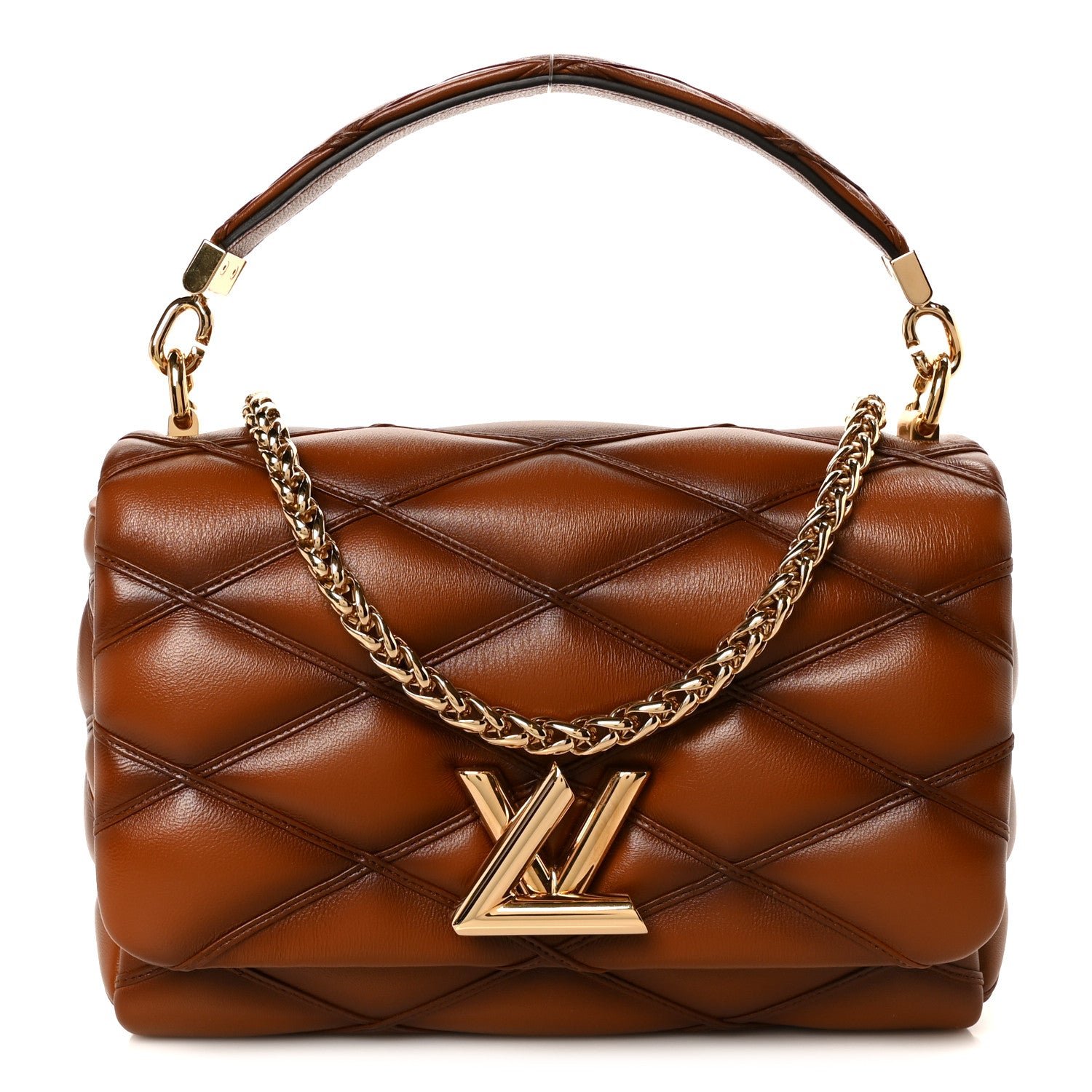 Louis Vuitton Lambskin Malletage Top Handle GO-14 MM Toast Tan