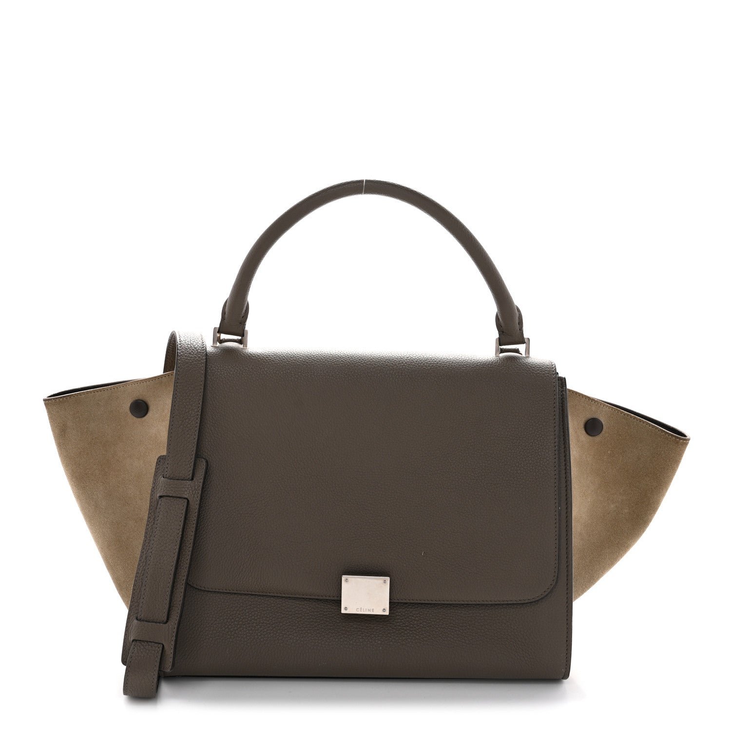 Celine Drummed Calfskin Suede Medium Trapeze Souris