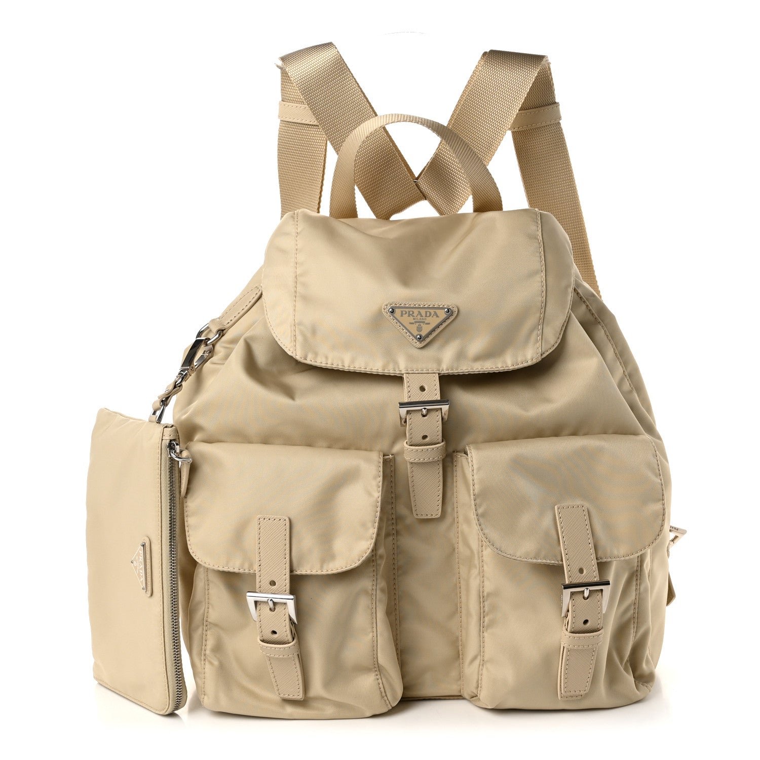 Prada Nylon Vela Saffiano Medium Backpack Deserto