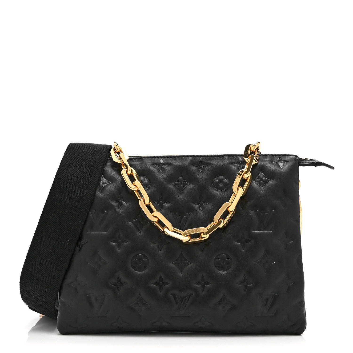 Louis Vuitton Lambskin Embossed Monogram Coussin PM Black