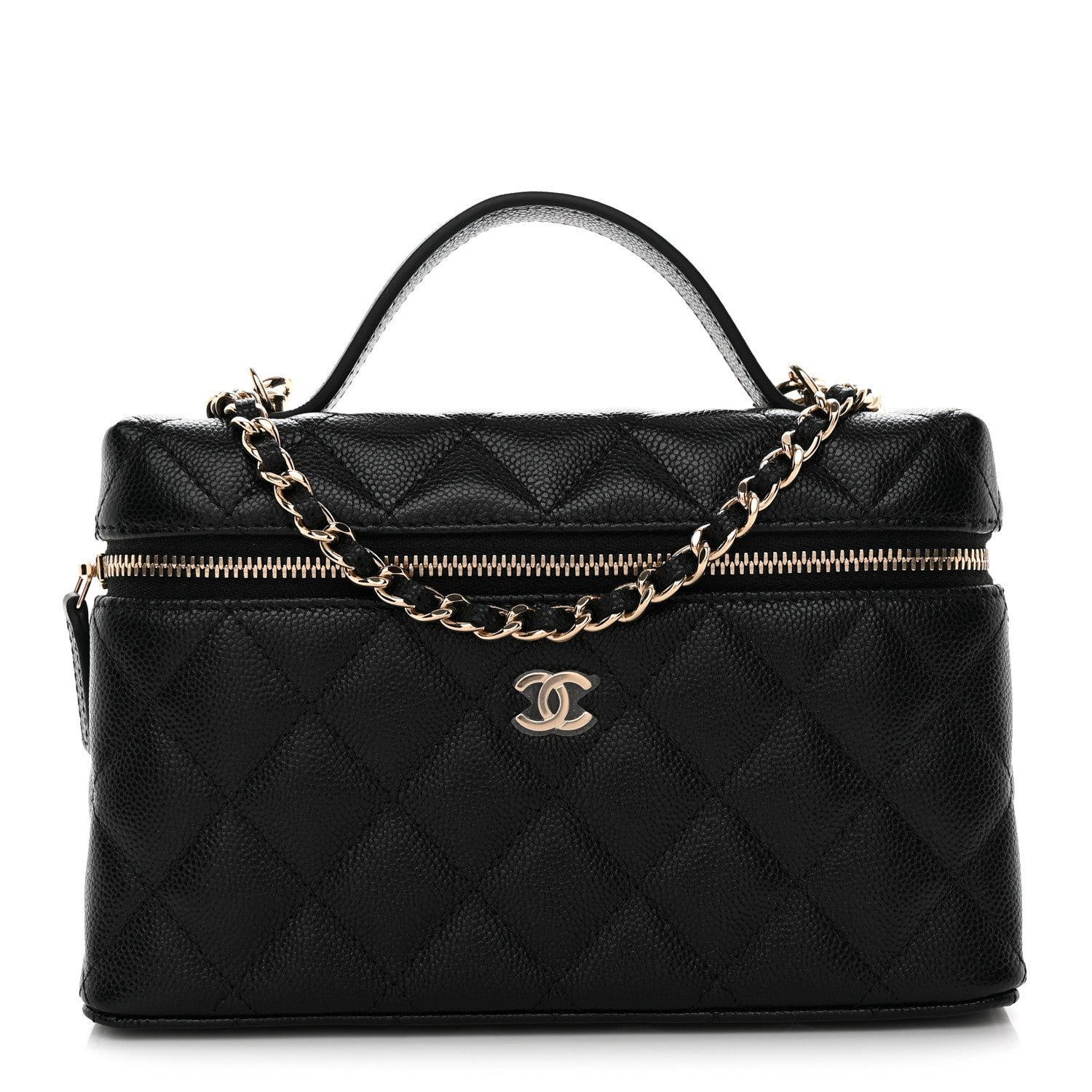 Chanel Caviar Quilted Top Handle Slim Vanity With Chain Black