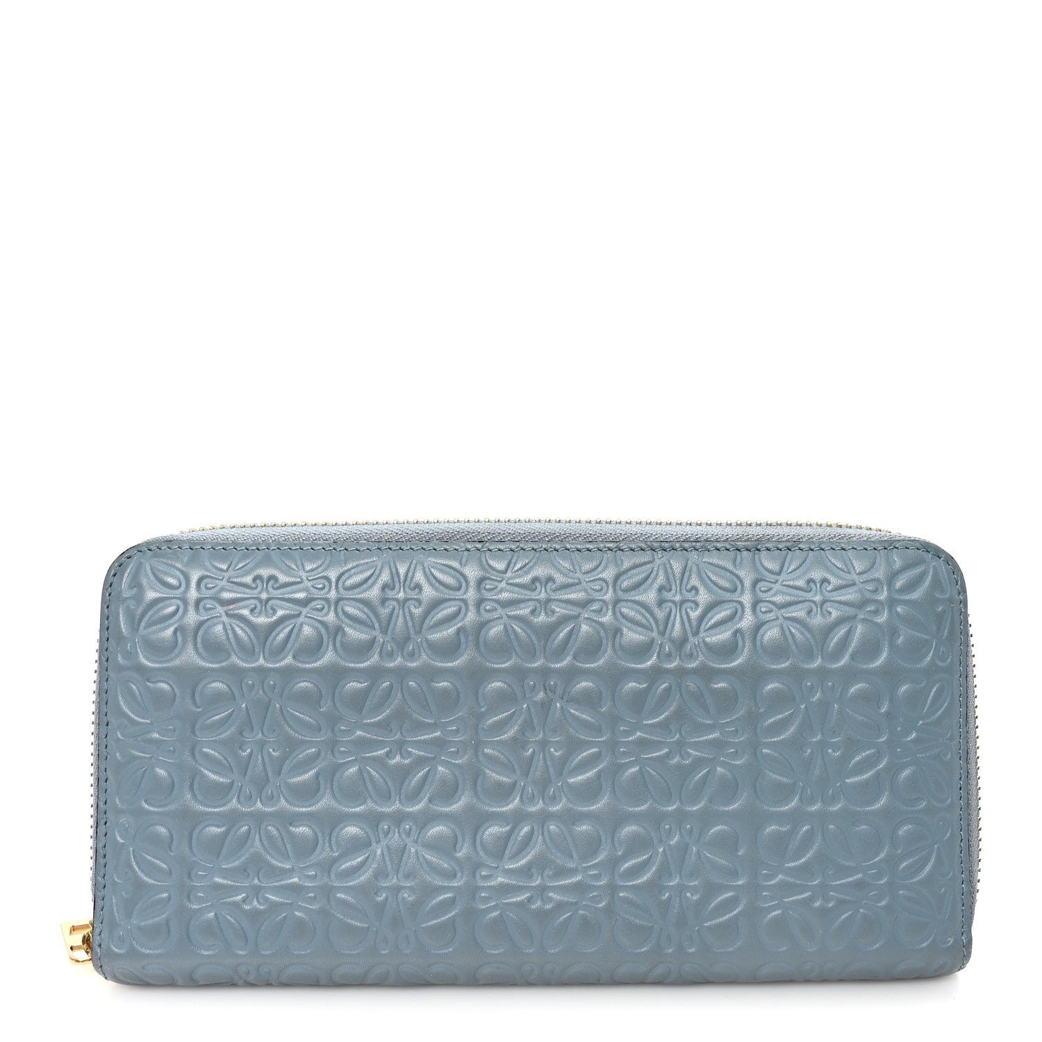 Loewe Calfskin Embossed Repeat Medium Zip Wallet Stone Blue