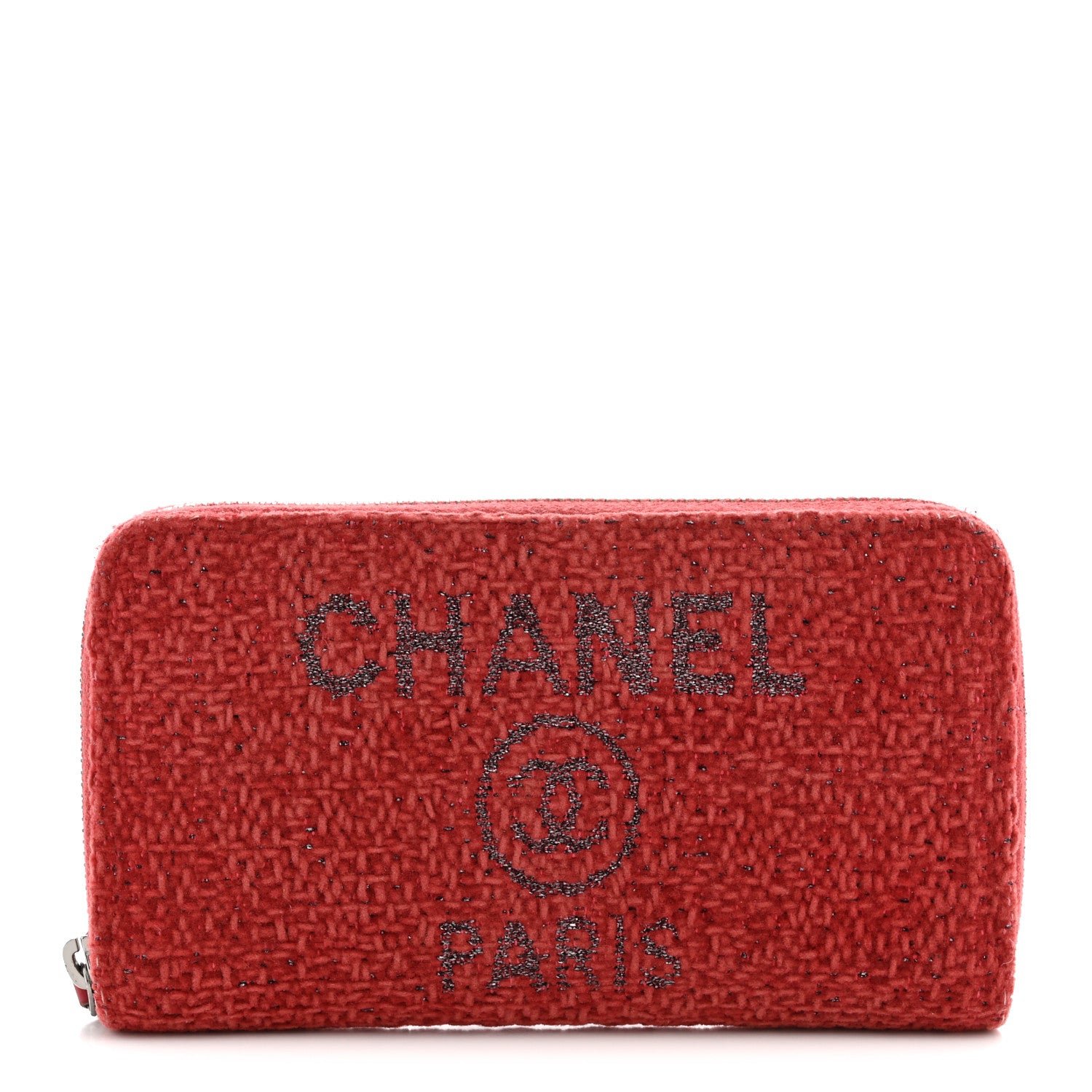 Chanel Lurex Boucle Deauville Medium Zip Around Wallet Red