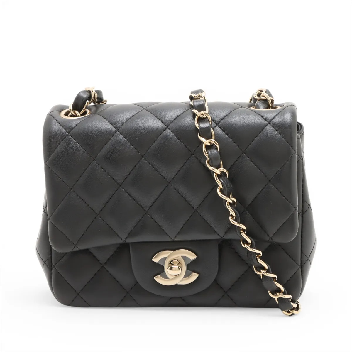 Chanel Minimatrasse 17 Lambskin Single Flap Single Chain Bag Black Gold Metal Fi