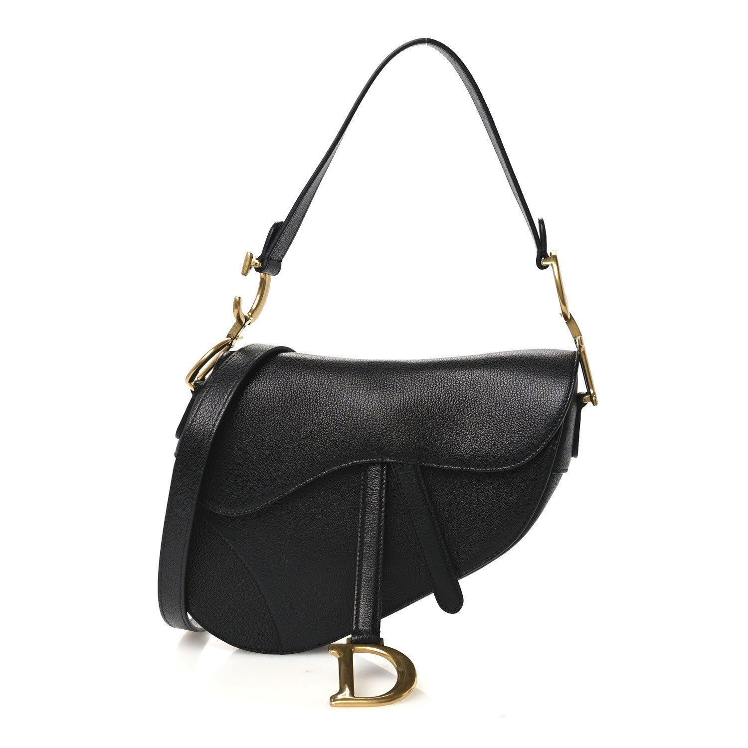 Christian Dior Shiny Goatskin Saddle Bag With Strap Black