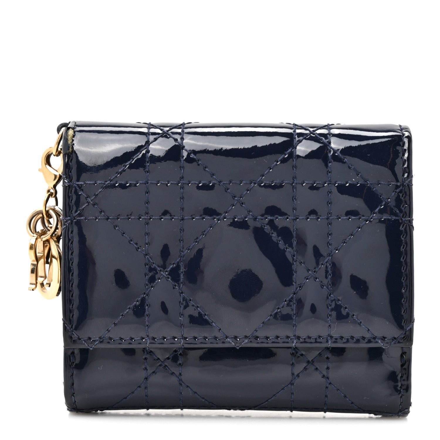 Christian Dior Patent Cannage Lady Dior Medium Wallet Navy
