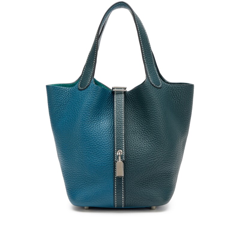 Hermes Vert Bosphore Vert Cypres Taurillon Clemence Casaque Picotin Lock 18 Palladium Hardware, 2021