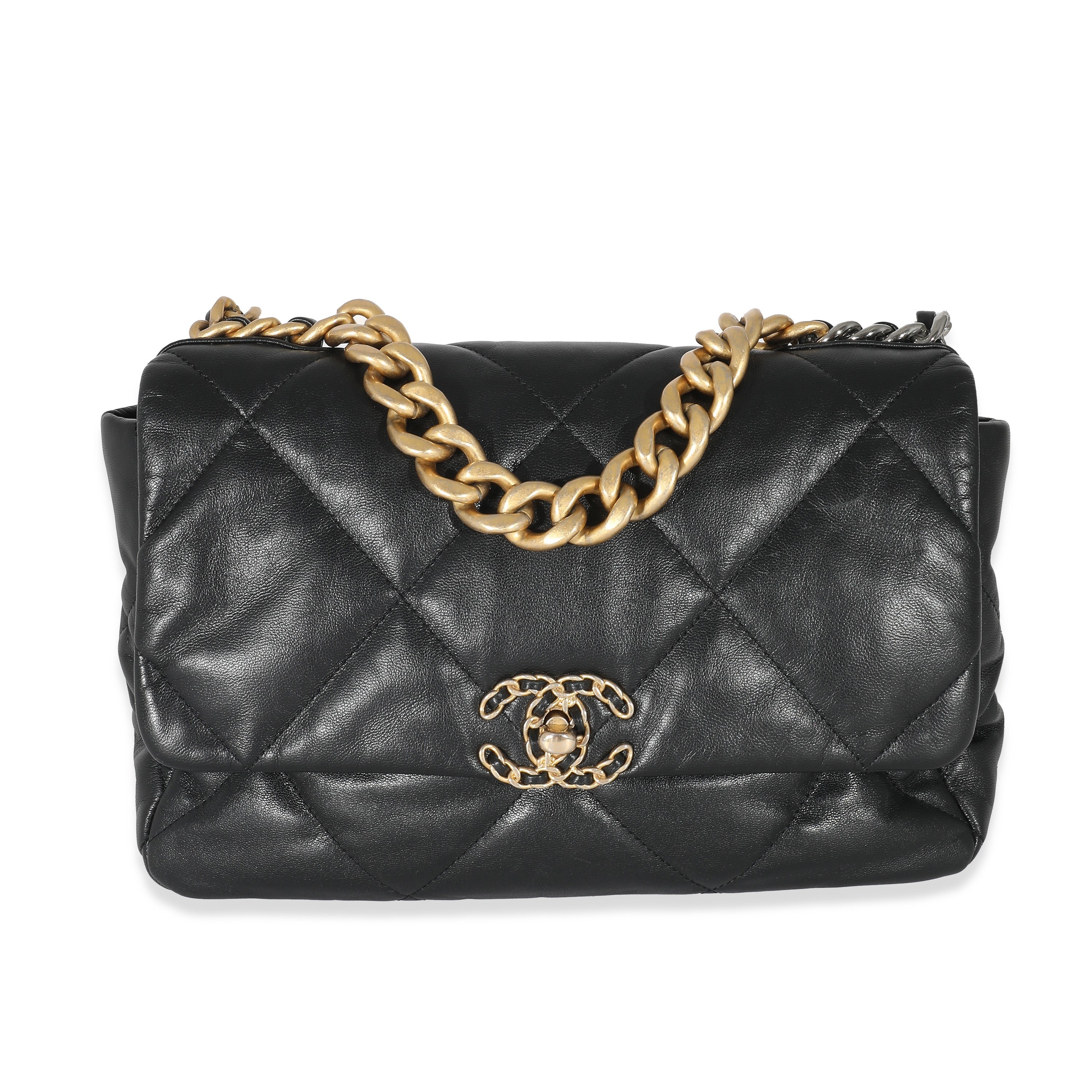 Black Shiny Lambskin Large Chanel 19 Flap Bag