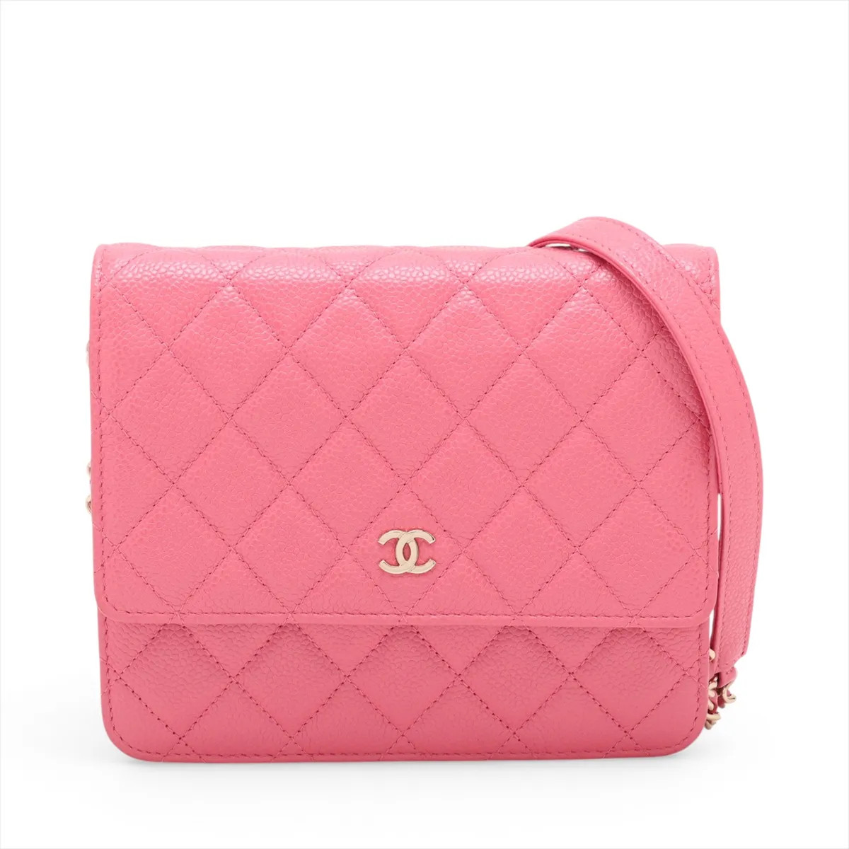 Chanel Matelasse Caviar Skin Chain Wallet Pink Gold Metal Fittings 25XXXXXX