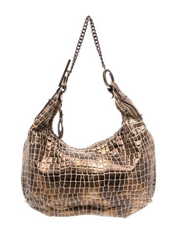 Leather Gold Croc Embossed Canvas hobo vintage Medium