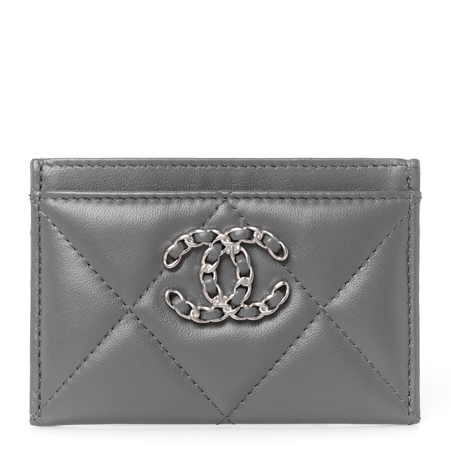 Chanel Lambskin Quilted Chanel 19 Card Holder Dark Grey
